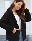 Zip Up Long Sleeve Fuzzy Hooded Outerwear