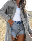 Collared Neck Long Sleeve Longline Teddy Jacket