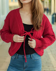 Tied Dropped Shoulder Long Sleeve Cardigan