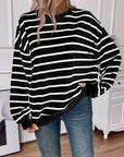 Lovelet Striped Round Neck Long Sleeve Sweatshirt