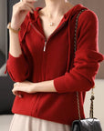 Drawstring Zip Up Long Sleeve Hooded Sweater