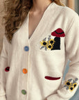 Contrast Button V-Neck Long Sleeve Cardigan