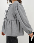 Light Gray Tied Round Neck Long Sleeve Blouse