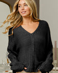 Dark Slate Gray BiBi V-Neck Cable Knit Sweater