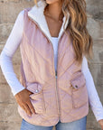 Fuzzy Zip Up Vest Coat with Pockets