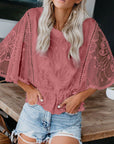 Dim Gray Round Neck Three-Quarter Sleeve Blouse