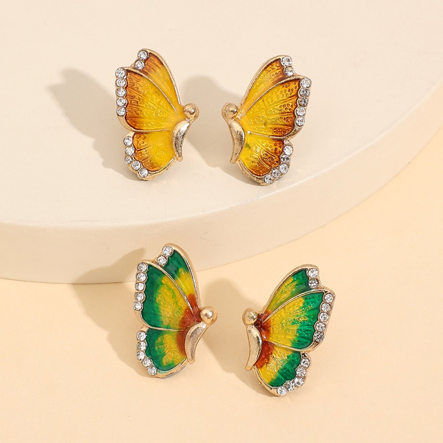 Bisque 2 Piece Rhinestone Alloy Butterfly Stud Earrings Sentient Beauty Fashions earrings