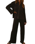 Collared Neck Long Sleeve Top and Pants Lounge Set