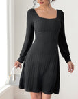 Perfee Butterfly Square Neck Long Sleeve Dress