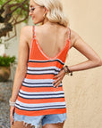 Openwork Striped Scoop Neck Knit Cami