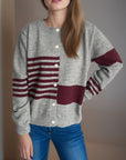 Striped Color Block Round Neck Cardigan