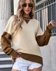 Color Block Round Neck Long Sleeve Sweatshirt