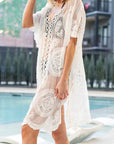 Light Gray Lace V-Neck Half Sleeve Cover-Up