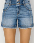 Gray RISEN High Rise Seam Detailed Raw Edge Denim Shorts