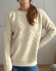 Pearl Trim Round Neck Raglan Sleeve Sweater