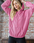 Rosy Brown Heimish Ribbed Long Sleeve Hoodie with Kangaroo Pocket