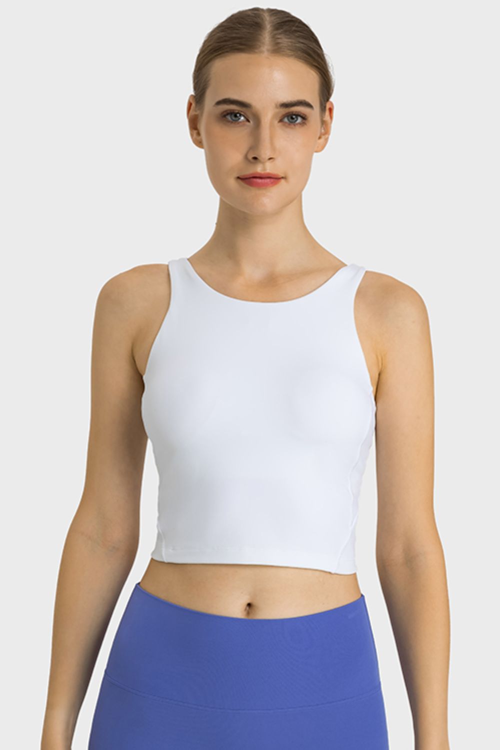 Light Gray Feel Like Skin Highly Stretchy Cropped Sports Tank Sentient Beauty Fashions Apaparel &amp; Accessories