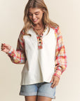 J.NNA Plaid Contrast Button Down Henley Top