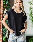 Light Gray First Love Full Size Contrast Wavy Crochet Drop Shoulder Knit Top