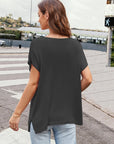 Notched Short Sleeve Knit Top