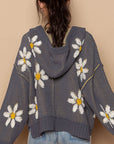 POL Floral Pattern Hooded High-Low Sweater