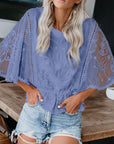 Slate Gray Round Neck Three-Quarter Sleeve Blouse