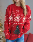 Christmas Element Round Neck Long Sleeve Sweater