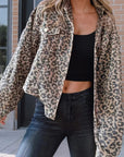 Asymmetrical Hem Collared Neck Leopard Jacket