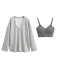 Basic Bae V-Neck Dropped Shoulder Long Sleeve Sweatshirt with Bra