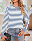 Lovelet Striped Round Neck Long Sleeve T-Shirt