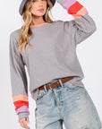 Light Gray SAGE + FIG Color Block Waffle Knit T-Shirt