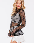 White Smoke SAGE + FIG Mesh Long Sleeve Sheer Floral Embroidery Top Sentient Beauty Fashions Apparel & Accessories