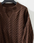 Cable-Knit Notched Long Sleeve Sweater