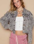 POL Raw Hem Button Up Cropped Denim Jacket