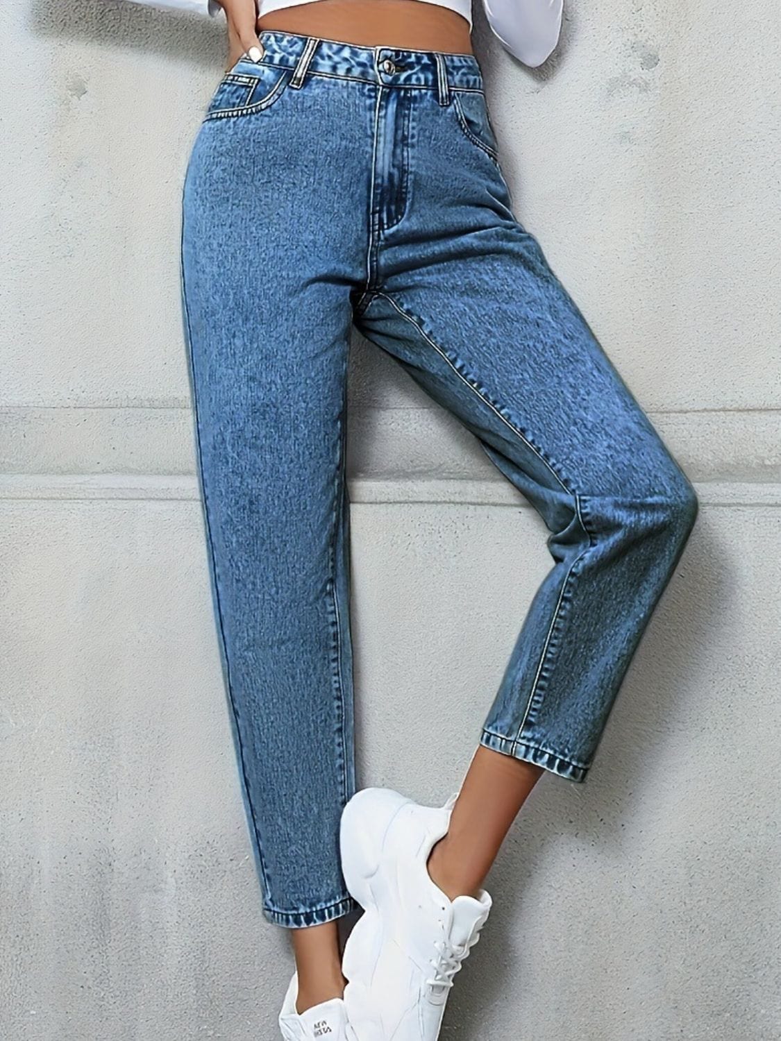 Gray Pocketed Straight Leg Jeans