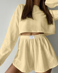 Tan Eyelet Round Neck Top and Shorts Set Sentient Beauty Fashions Apaparel & Accessories