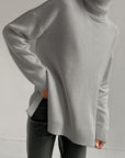 Basic Bae Side Slit Turtleneck Dropped Shoulder Sweater