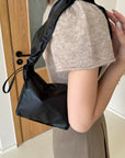 Gray PU Leather Drawstring Shoulder Bag Sentient Beauty Fashions *Accessories