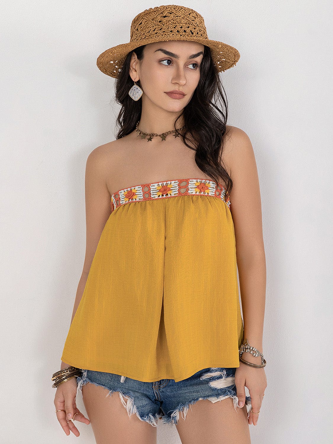 Light Gray Embroidered Tube Sleeveless Top