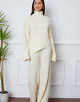 Turtleneck Dropped Shoulder Top and Pants Sweater Set