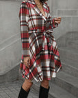 Plaid Tie Waist Long Sleeve Outerwear