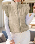 Pocketed Zip Up Cap Sleeve Jacket