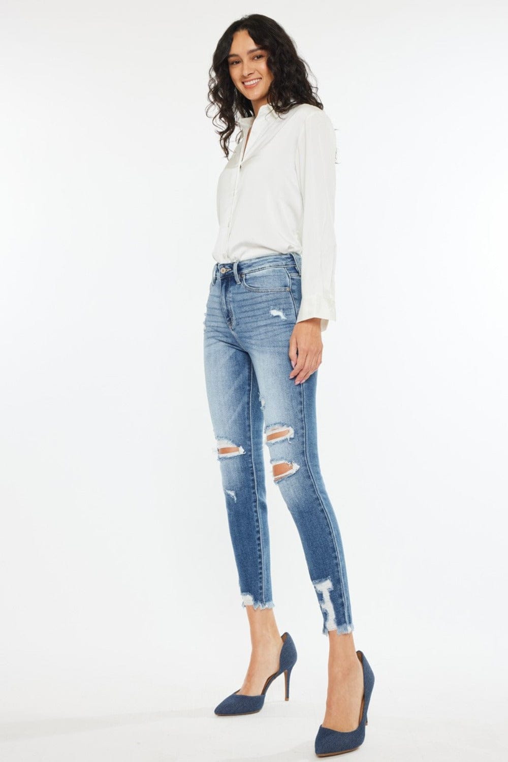 White Smoke Kancan High Rise Frayed Ankle Skinny Jeans