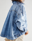 Dark Slate Gray Pocketed Button Up Denim Jacket