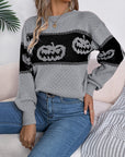 Pumpkin Round Neck Long Sleeve Sweater