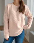 Pearl Trim Round Neck Raglan Sleeve Sweater