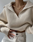 Rosy Brown Johnny Collar Long Sleeve Sweater