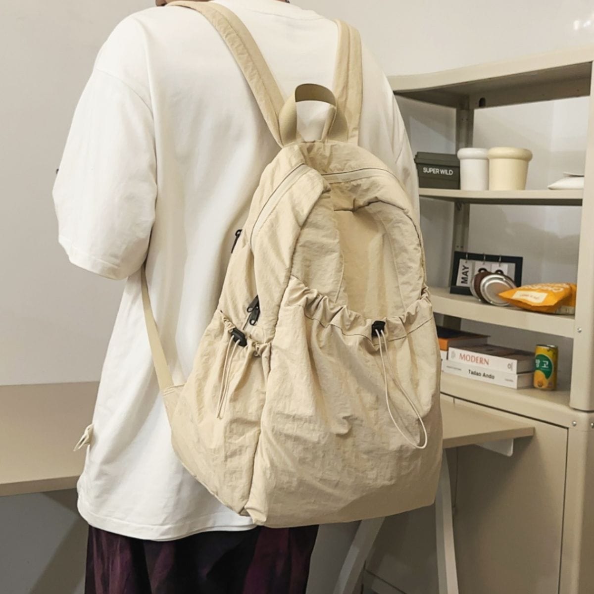 Gray Drawstring Nylon Backpack Bag