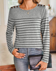 Lovelet Striped Round Neck Long Sleeve T-Shirt