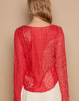 Tan POL Exposed Seam Long Sleeve Lace Knit Top